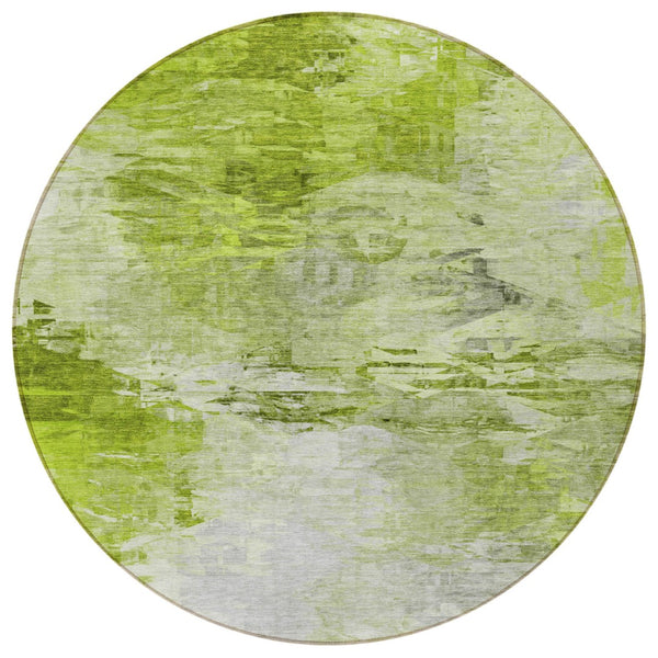 Homeroots 3' Abstract Artichoke Green And Lime Area Rug - Washable, Durable Design For Indoor & Outdoor Use 8' Round Polyester 577699
