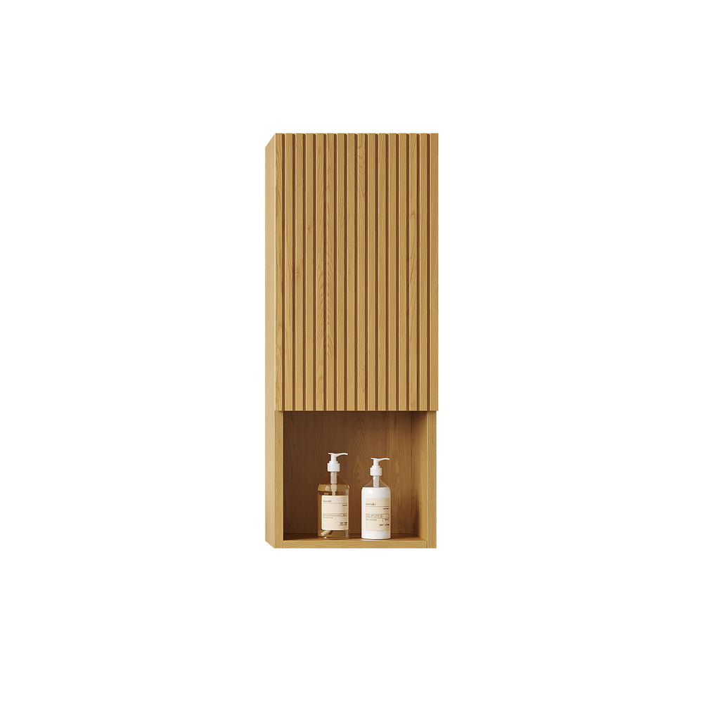 English Elm MITCH 35" Tall Wall Cabinet Corolla Oak Grain — Narrow Waterproof Storage with Soft-Close Door & Shelves W2615P279684