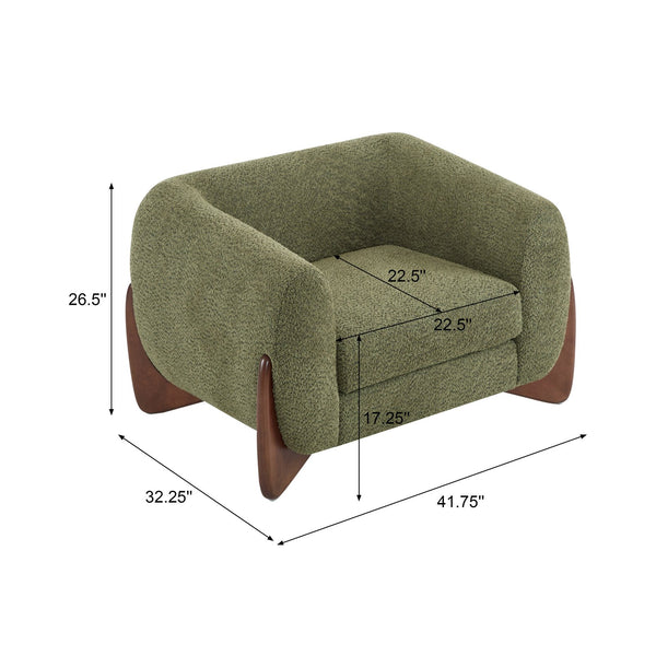 English Elm Christopher Knight Home® - Modern Upholstered Round Arm Accent Chair with Velvet Finish, Elegant Curved Back and Three Legs Design Olive Green,Walnut 39.5 L x 32.5 W x 23.25 H N776P216196G