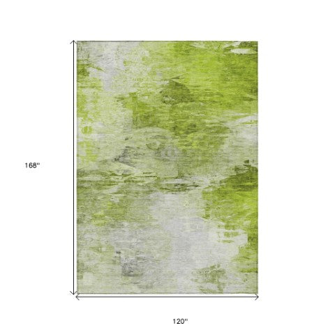 Homeroots 3' Abstract Artichoke Green And Lime Area Rug - Washable, Durable Design For Indoor & Outdoor Use 10' X 14' Polyester 577702