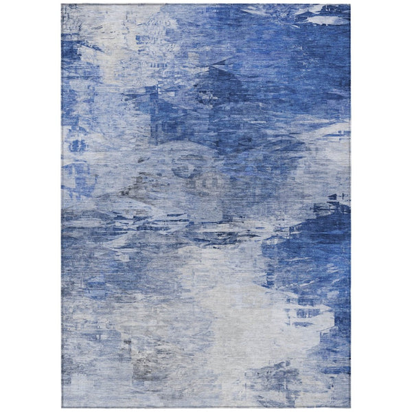 HomeRoots 5' Durable Denim and Sky Blue Abstract Area Rug for Indoor and Outdoor Spaces - Easy Care Design 5' X 8' 577704