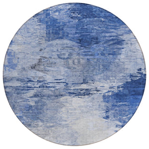 HomeRoots 5' Durable Denim and Sky Blue Abstract Area Rug for Indoor and Outdoor Spaces - Easy Care Design 8' Round 577705