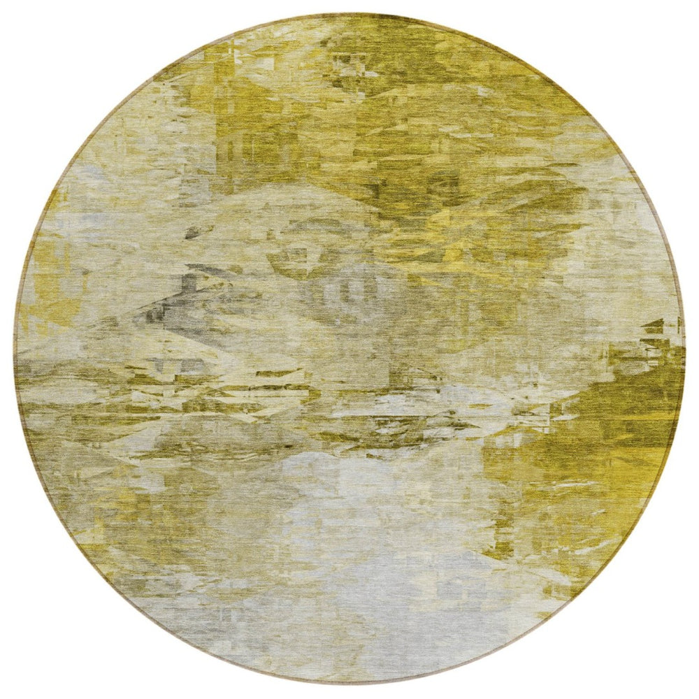 HomeRoots 5' Elegant Gold Beige Wheat Abstract Area Rug - Stylish, Durable, Washable for Indoor & Outdoor Use 8' Round 577711