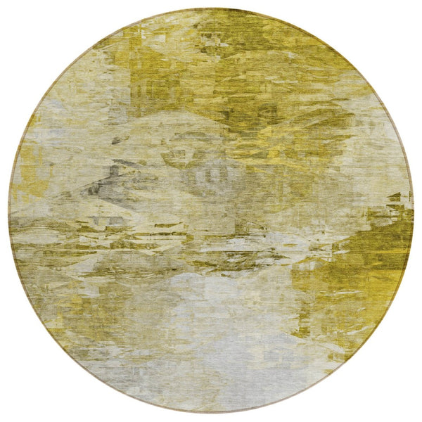 HomeRoots 5' Elegant Gold Beige Wheat Abstract Area Rug - Stylish, Durable, Washable for Indoor & Outdoor Use 8' Round 577711