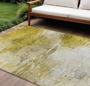 Homeroots 3' Abstract Artichoke Green And Lime Area Rug - Washable, Durable Design For Indoor & Outdoor Use 9' X 12' Polyester 577713
