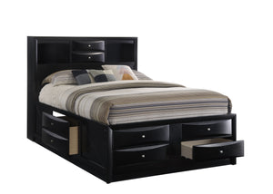 English Elm Black Queen Storage Platform Bed with Bookcase Headboard, Deep Rail & Footboard Drawers, Solid Wood B2741S00621