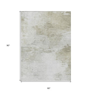 Homeroots 3' Abstract Artichoke Green And Lime Area Rug - Washable, Durable Design For Indoor & Outdoor Use 5' X 8' Polyester 577716