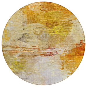 HomeRoots 5' Modern Abstract Area Rug in Orange, Copper & Terra Cotta - Washable for Indoor & Outdoor Use 8' Round 577723