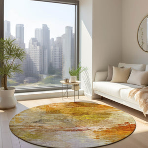 Homeroots 3' Abstract Artichoke Green And Lime Area Rug - Washable, Durable Design For Indoor & Outdoor Use 8' Round Polyester 577723