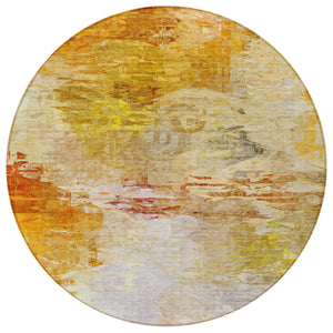 Homeroots 3' Abstract Artichoke Green And Lime Area Rug - Washable, Durable Design For Indoor & Outdoor Use 8' Round Polyester 577723