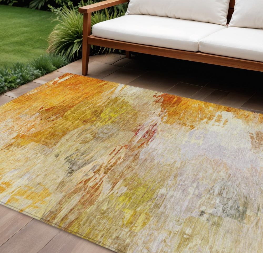 HomeRoots 9' Vibrant Orange Copper and Terra Cotta Abstract Washable Area Rug for Indoor and Outdoor Spaces 9' X 12' 577725