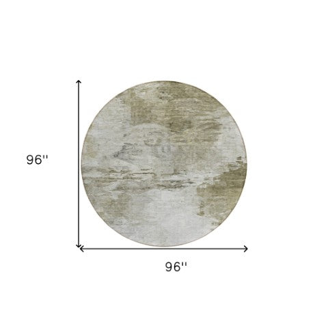 Homeroots 3' Abstract Artichoke Green And Lime Area Rug - Washable, Durable Design For Indoor & Outdoor Use 8' Round Polyester 577729