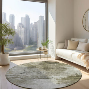 Homeroots 3' Abstract Artichoke Green And Lime Area Rug - Washable, Durable Design For Indoor & Outdoor Use 8' Round Polyester 577729