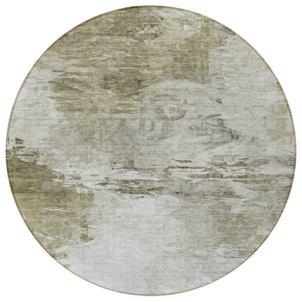 Homeroots 3' Abstract Artichoke Green And Lime Area Rug - Washable, Durable Design For Indoor & Outdoor Use 8' Round Polyester 577729