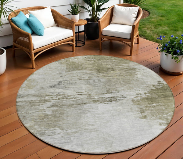 Homeroots 3' Abstract Artichoke Green And Lime Area Rug - Washable, Durable Design For Indoor & Outdoor Use 8' Round Polyester 577729