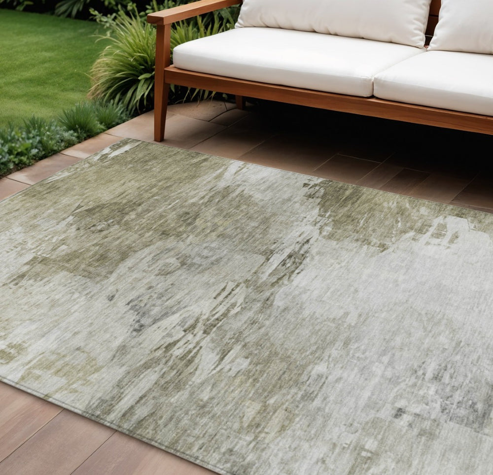 HomeRoots 9' Taupe Beige and Brown Abstract Area Rug - Washable, Durable Design for Indoor and Outdoor Spaces 9' X 12' 577731