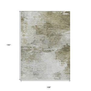 Homeroots 3' Abstract Artichoke Green And Lime Area Rug - Washable, Durable Design For Indoor & Outdoor Use 9' X 12' Polyester 577731