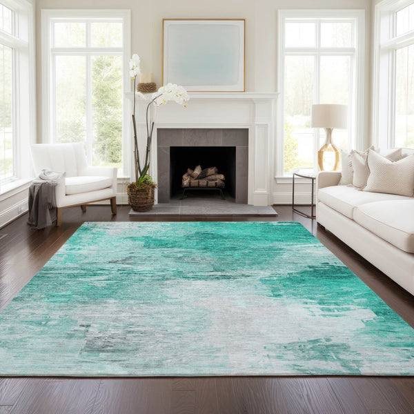 Homeroots 3' Abstract Artichoke Green And Lime Area Rug - Washable, Durable Design For Indoor & Outdoor Use 3' X 5' Polyester 577733