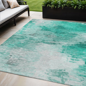 Homeroots 3' Abstract Artichoke Green And Lime Area Rug - Washable, Durable Design For Indoor & Outdoor Use 5' X 8' Polyester 577734