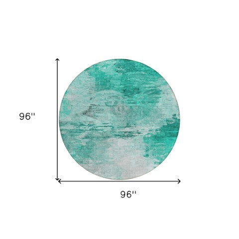 Homeroots 3' Abstract Artichoke Green And Lime Area Rug - Washable, Durable Design For Indoor & Outdoor Use 8' Round Polyester 577735