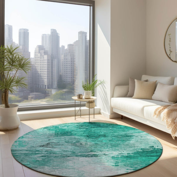 Homeroots 3' Abstract Artichoke Green And Lime Area Rug - Washable, Durable Design For Indoor & Outdoor Use 8' Round Polyester 577735