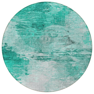 Homeroots 3' Abstract Artichoke Green And Lime Area Rug - Washable, Durable Design For Indoor & Outdoor Use 8' Round Polyester 577735