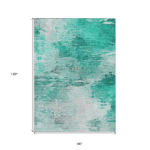 Homeroots 3' Abstract Artichoke Green And Lime Area Rug - Washable, Durable Design For Indoor & Outdoor Use 8' X 10' Polyester 577736