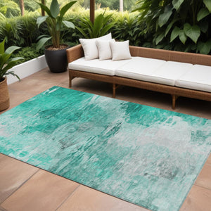 Homeroots 3' Abstract Artichoke Green And Lime Area Rug - Washable, Durable Design For Indoor & Outdoor Use 9' X 12' Polyester 577737