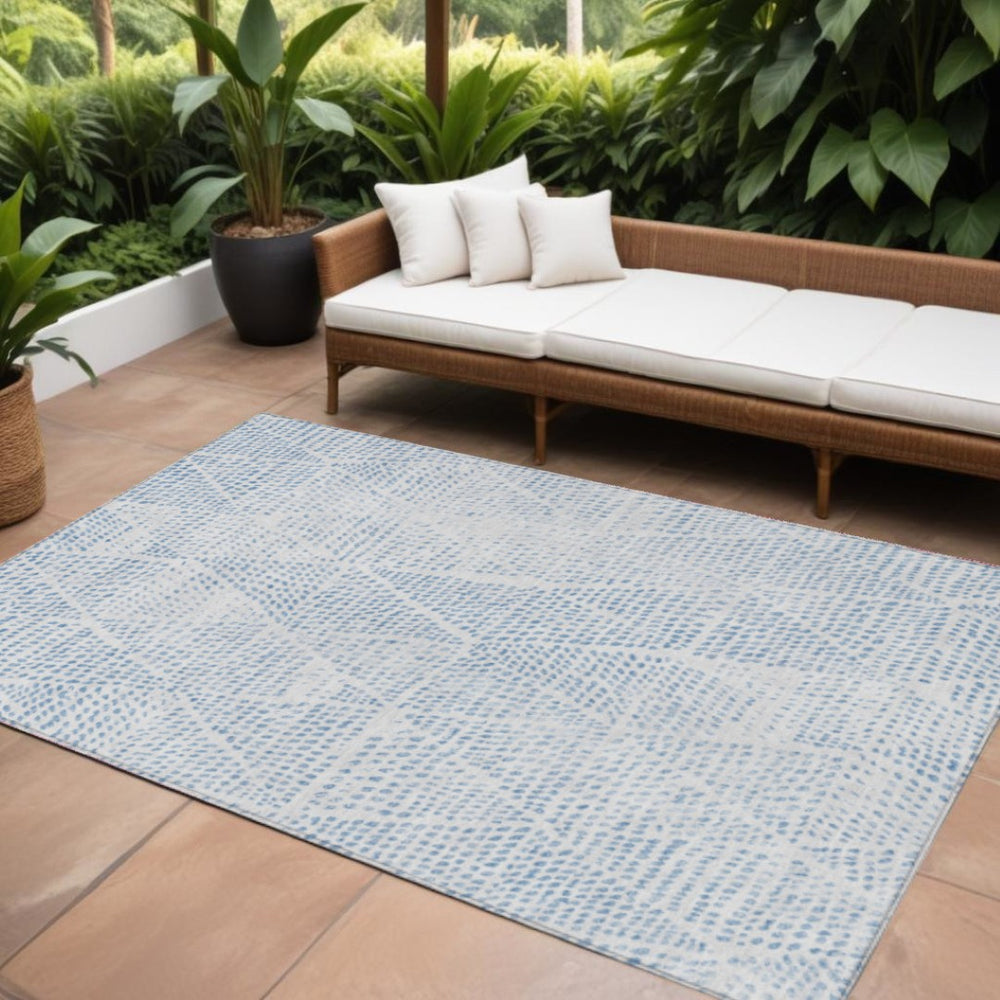HomeRoots 5' Stylish Denim Blue Geometric Area Rug for Indoor & Outdoor Use – Durable, Washable & Versatile 8' X 10' 577742