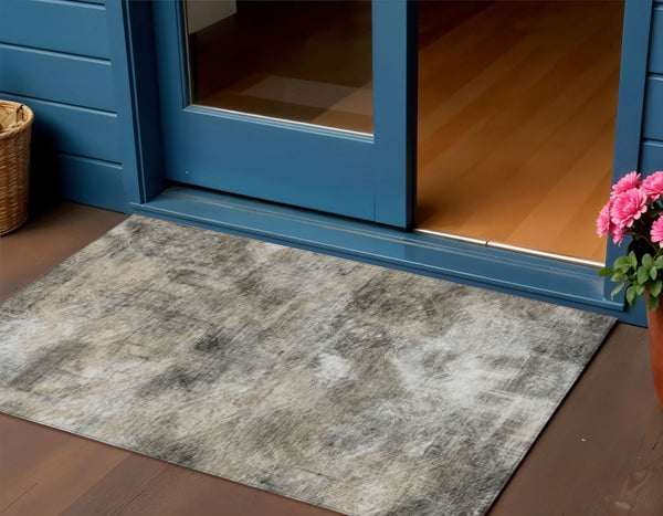 Homeroots 3' Beige Taupe And Gray Abstract Washable Area Rug For Indoor And Outdoor Comfort And Style 3' X 5' Polyester 577745