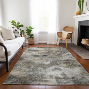 Homeroots 3' Beige Taupe And Gray Abstract Washable Area Rug For Indoor And Outdoor Comfort And Style 5' X 8' Polyester 577746