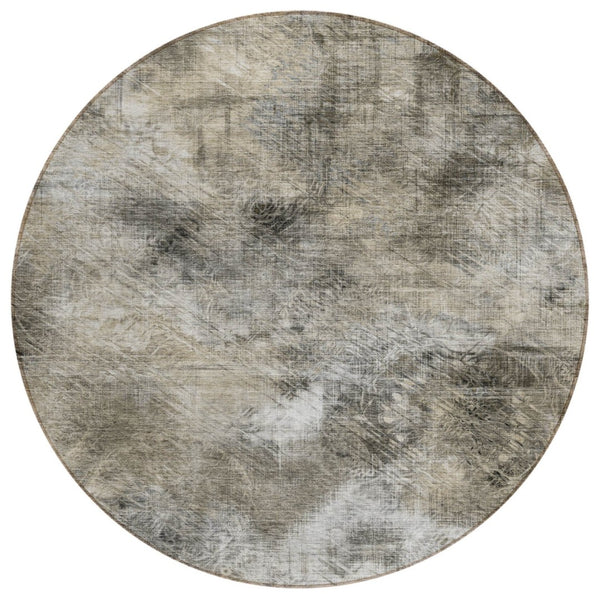 HomeRoots 5' Stylish Abstract Indoor Outdoor Area Rug in Beige, Taupe & Gray - Washable, Stain-Resistant Design 8' Round 577747