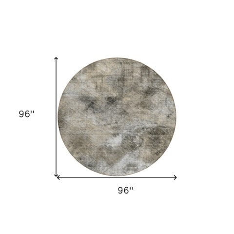Homeroots 3' Beige Taupe And Gray Abstract Washable Area Rug For Indoor And Outdoor Comfort And Style 8' Round Polyester 577747
