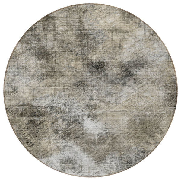 Homeroots 3' Beige Taupe And Gray Abstract Washable Area Rug For Indoor And Outdoor Comfort And Style 8' Round Polyester 577747
