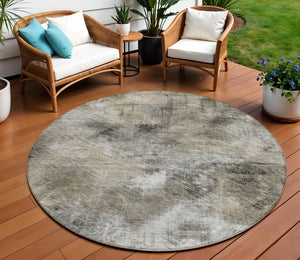 Homeroots 3' Beige Taupe And Gray Abstract Washable Area Rug For Indoor And Outdoor Comfort And Style 8' Round Polyester 577747