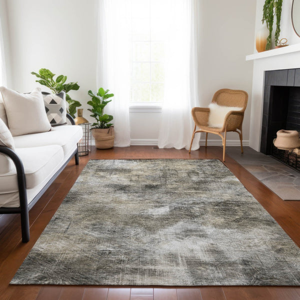 Homeroots 3' Beige Taupe And Gray Abstract Washable Area Rug For Indoor And Outdoor Comfort And Style 8' X 10' Polyester 577748