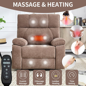 English Elm Beige Chenille Power Lift Recliner Dual Motor Massage Heat 350 Lb Capacity Brown W1803P264024