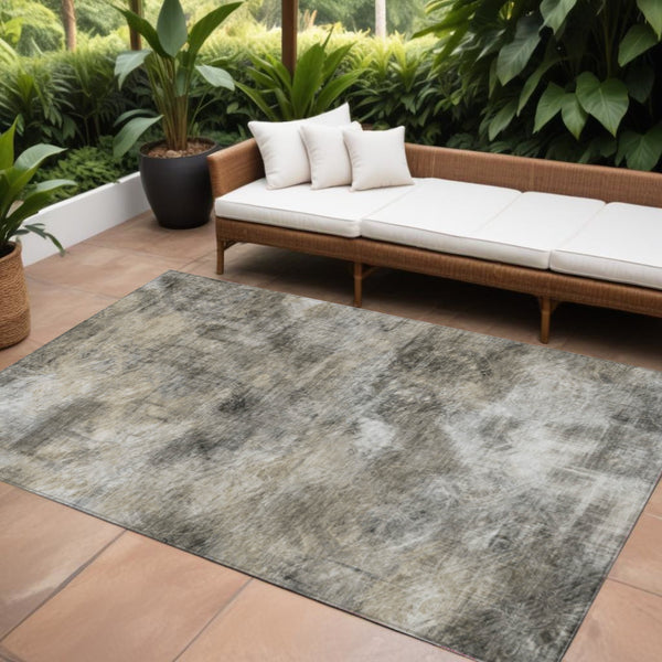 Homeroots 3' Beige Taupe And Gray Abstract Washable Area Rug For Indoor And Outdoor Comfort And Style 9' X 12' Polyester 577749