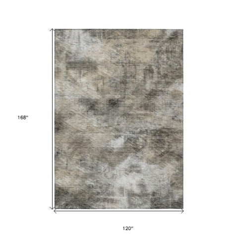 Homeroots 3' Beige Taupe And Gray Abstract Washable Area Rug For Indoor And Outdoor Comfort And Style 10' X 14' Polyester 577750