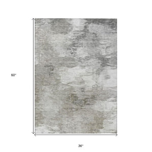 Homeroots 3' Beige Tan And Gray Abstract Washable Area Rug For Indoor And Outdoor Spaces, Durable & Stylish 3' X 5' Polyester 577751