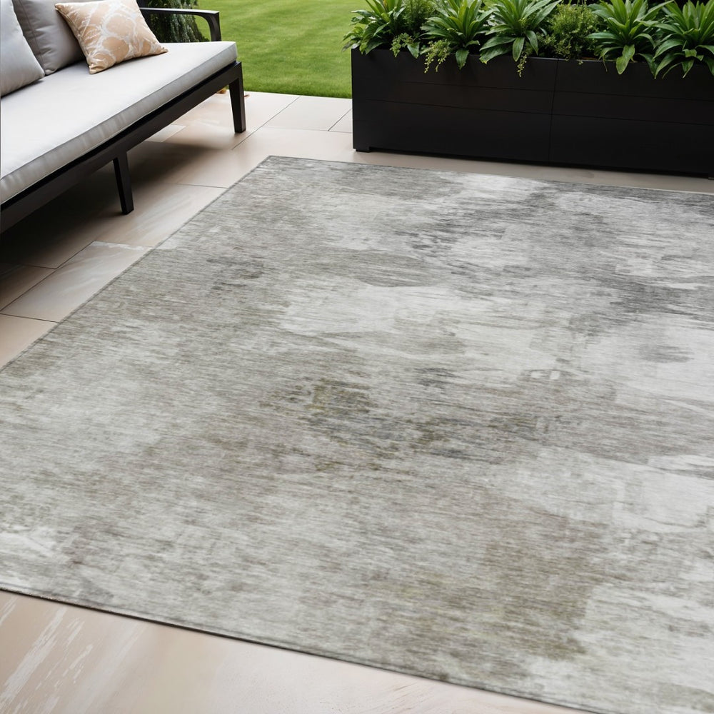 HomeRoots 5' Stylish Beige Tan Gray Abstract Washable Area Rug for Indoor Outdoor Spaces – Durable & Elegant 5' X 8' 577752