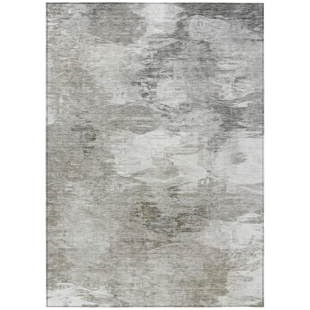 HomeRoots 5' Stylish Beige Tan Gray Abstract Washable Area Rug for Indoor Outdoor Spaces – Durable & Elegant 5' X 8' 577752