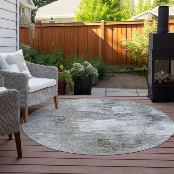 Homeroots 3' Beige Tan And Gray Abstract Washable Area Rug For Indoor And Outdoor Spaces, Durable & Stylish 8' Round Polyester 577753