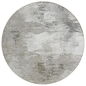 HomeRoots 5' Stylish Beige Tan Gray Abstract Washable Area Rug for Indoor Outdoor Spaces – Durable & Elegant 8' Round 577753