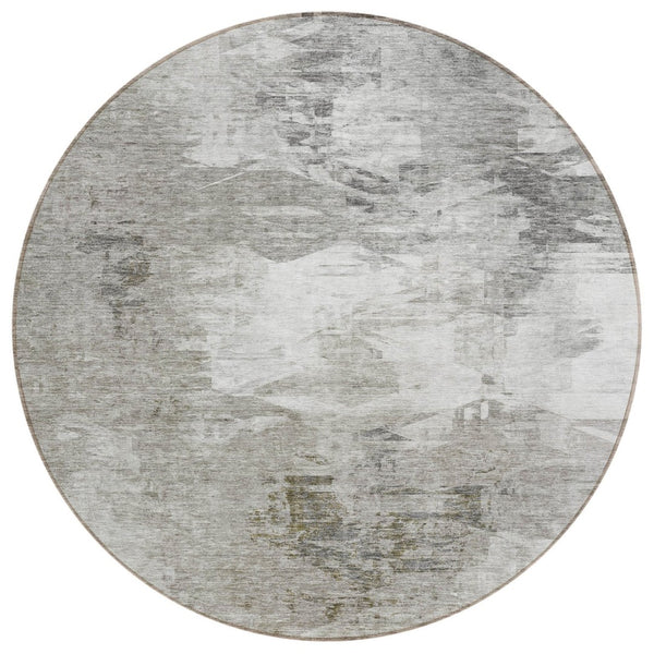 HomeRoots 5' Stylish Beige Tan Gray Abstract Washable Area Rug for Indoor Outdoor Spaces – Durable & Elegant 8' Round 577753