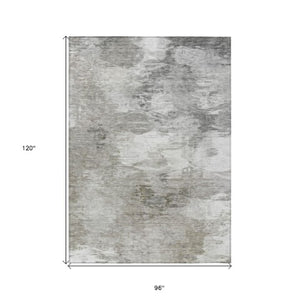 Homeroots 3' Beige Tan And Gray Abstract Washable Area Rug For Indoor And Outdoor Spaces, Durable & Stylish 8' X 10' Polyester 577754