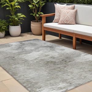 Homeroots 3' Beige Tan And Gray Abstract Washable Area Rug For Indoor And Outdoor Spaces, Durable & Stylish 9' X 12' Polyester 577755
