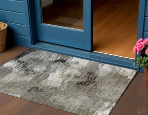 Homeroots 3' Beige Tan And Gray Abstract Washable Area Rug For Indoor And Outdoor Spaces, Durable & Stylish 3' X 5' Polyester 577757