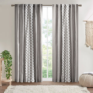 JLA Home INK+IVY - Cotton Geometric Printed Curtain Panel with Tufted Chenille Stripe, Lightweight Lining & OEKO‑TEX Certified Gray II40-1293