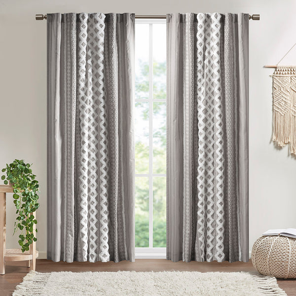 JLA Home INK+IVY - Cotton Geometric Printed Curtain Panel with Tufted Chenille Stripe, Lightweight Lining & OEKO‑TEX Certified Gray II40-1293